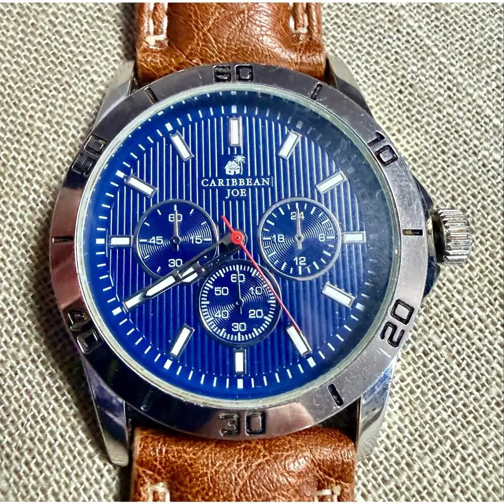 Caribbean Joe CJ7119SL Blue Dial Brown Strap Men’s Watch NWOT
